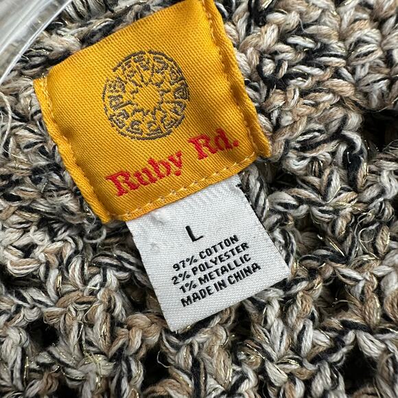 Ruby Rd Womens Crocheted Open Front Cardigan Size L Beige Boxy Boho Heavy Chunky - Picture 3 of 7